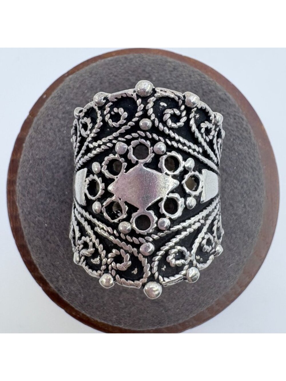 Bohemian Filigree Sterling Silver 925 Wide Band Scroll Design Ring Size 6